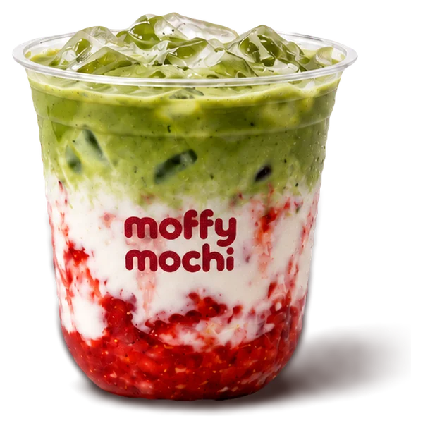 Iced strawberry matcha latte layered red, white and green