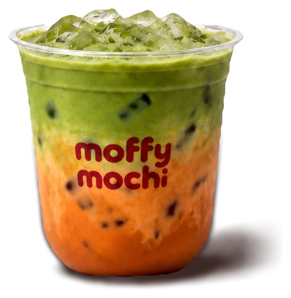 Thai tea matcha latte, orange Thai tea under a layer of green matcha