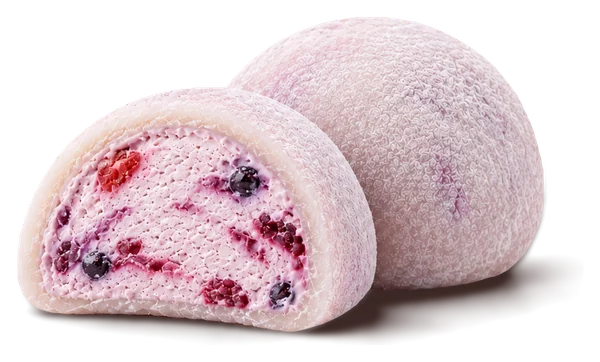 Mixed berry mochi with purple berry cream filling